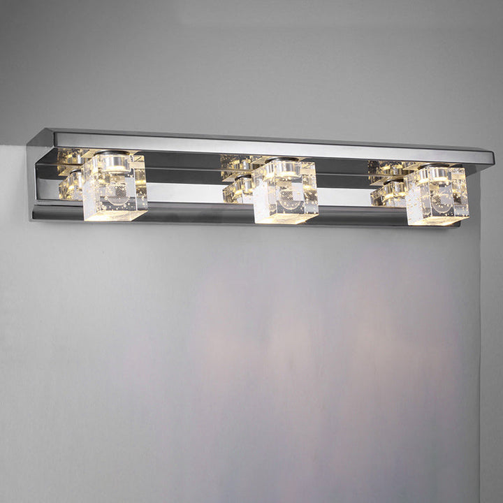 Lisslune | Clear Crystal Cube Wall Sconce Modern Style 3 Heads Silver Finish Vanity Light Fixture in Warm/White Light, 12.5"/18" B
