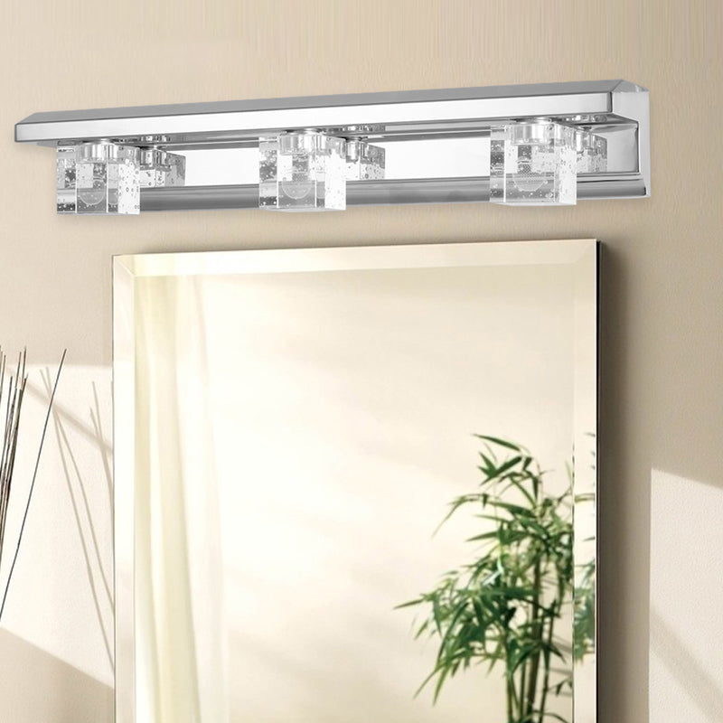 Lisslune | Clear Crystal Cube Wall Sconce Modern Style 3 Heads Silver Finish Vanity Light Fixture in Warm/White Light, 12.5"/18" B