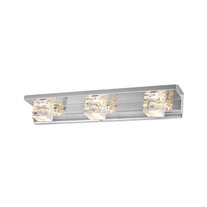 Lisslune | Clear Crystal Cube Wall Sconce Modern Style 3 Heads Silver Finish Vanity Light Fixture in Warm/White Light, 12.5"/18" B