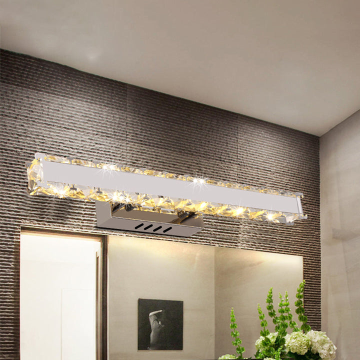 Lisslune | 11.5"/16.5" Width Rectangular Vanity Mirror Light Modern Style Clear Crystal LED White Wall Sconce for Bathroom