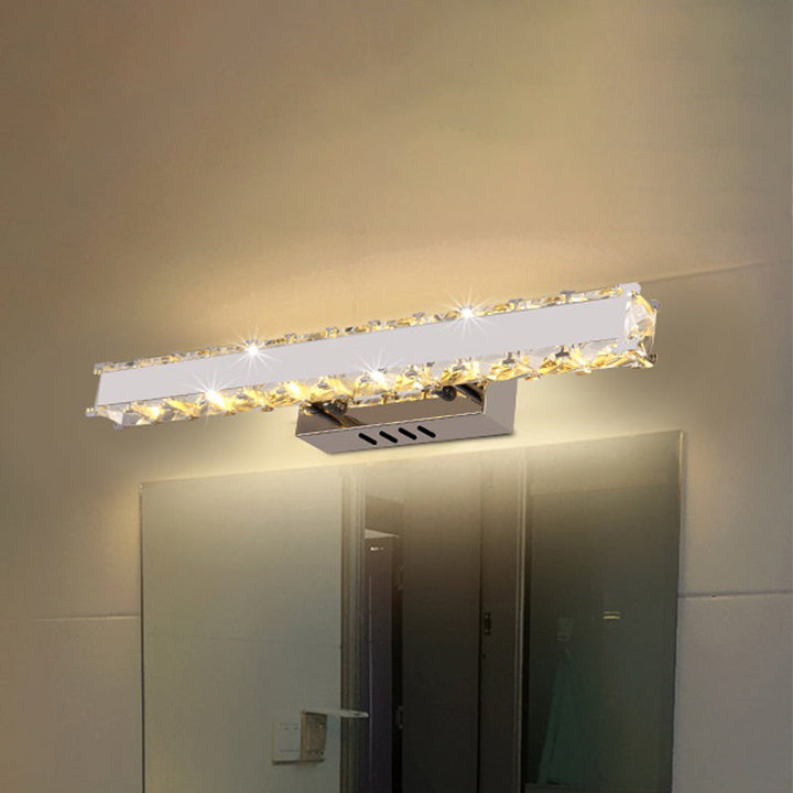 Lisslune | 11.5"/16.5" Width Rectangular Vanity Mirror Light Modern Style Clear Crystal LED White Wall Sconce for Bathroom