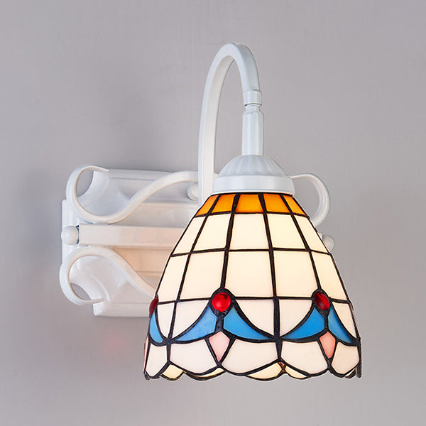 Lisslune | Retro Style Dome Wall Light Stained Glass 1 Light Downward Lighting Wall Mounted Light in Beige/Blue/Blue-White/White