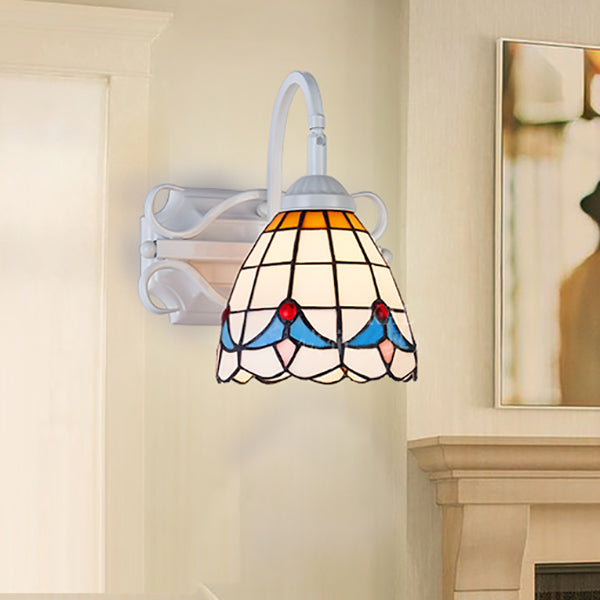 Lisslune | Retro Style Dome Wall Light Stained Glass 1 Light Downward Lighting Wall Mounted Light in Beige/Blue/Blue-White/White