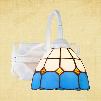 Lisslune | Retro Style Dome Wall Light Stained Glass 1 Light Downward Lighting Wall Mounted Light in Beige/Blue/Blue-White/White