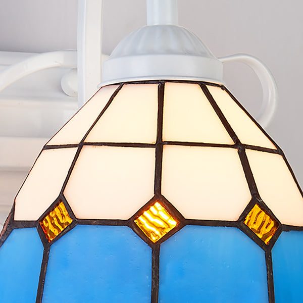 Lisslune | Retro Style Dome Wall Light Stained Glass 1 Light Downward Lighting Wall Mounted Light in Beige/Blue/Blue-White/White