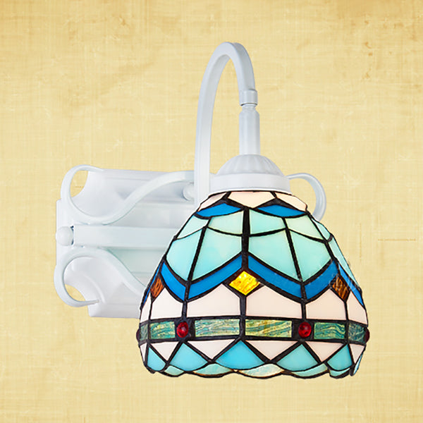 Lisslune | Retro Style Dome Wall Light Stained Glass 1 Light Downward Lighting Wall Mounted Light in Beige/Blue/Blue-White/White