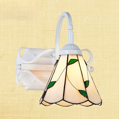 Lisslune | Retro Style Dome Wall Light Stained Glass 1 Light Downward Lighting Wall Mounted Light in Beige/Blue/Blue-White/White