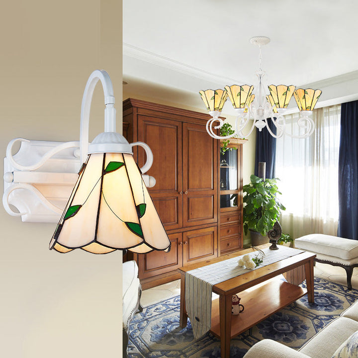 Lisslune | Retro Style Dome Wall Light Stained Glass 1 Light Downward Lighting Wall Mounted Light in Beige/Blue/Blue-White/White