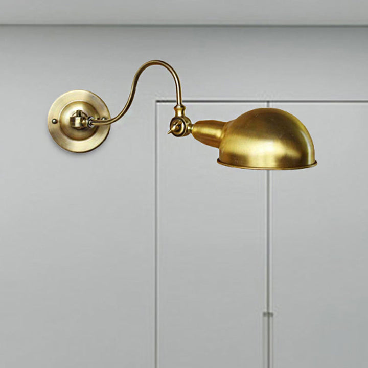 Lisslune | Brass 1 Head Wall Light Vintage Metal Dome Shade Wall Lamp with Gooseneck Arm