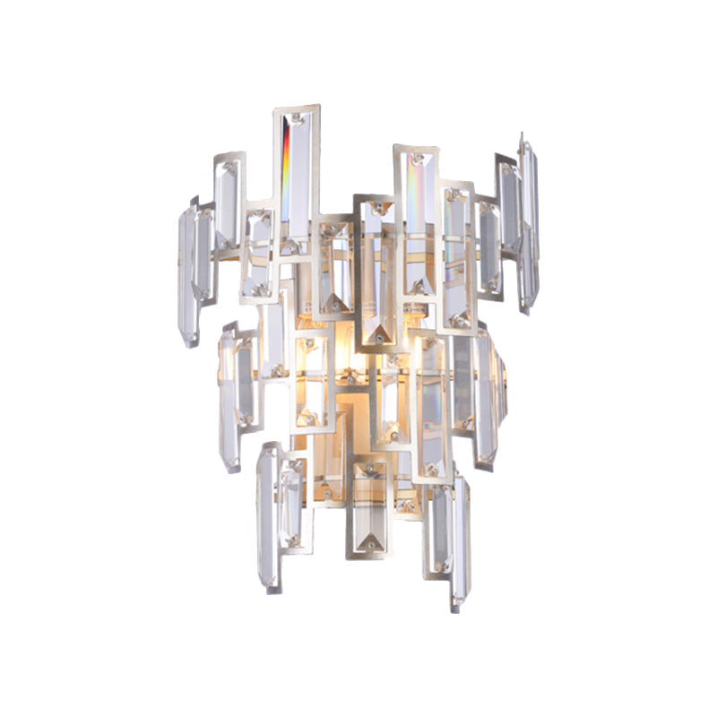 Lisslune | Rose Gold 2-Bulb Wall Light Modern Rectangular Cut Crystal Step Wall Lamp for the Dining Room