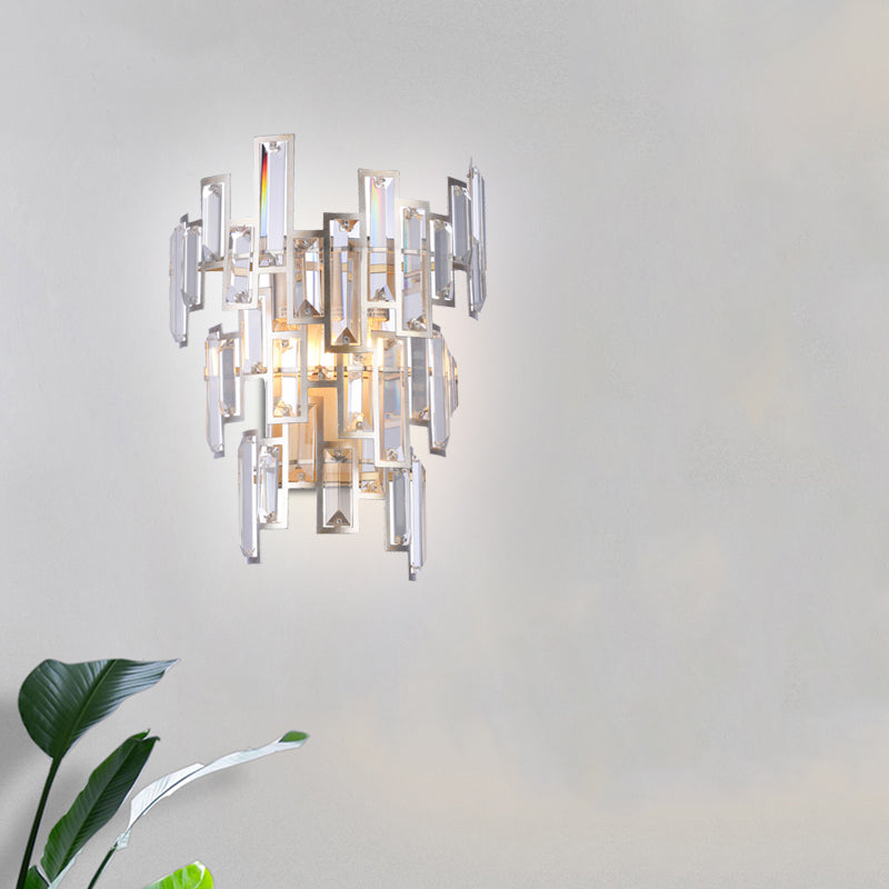 Lisslune | Rose Gold 2-Bulb Wall Light Modern Rectangular Cut Crystal Step Wall Lamp for the Dining Room