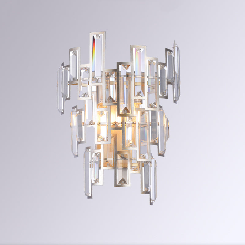 Lisslune | Rose Gold 2-Bulb Wall Light Modern Rectangular Cut Crystal Step Wall Lamp for the Dining Room