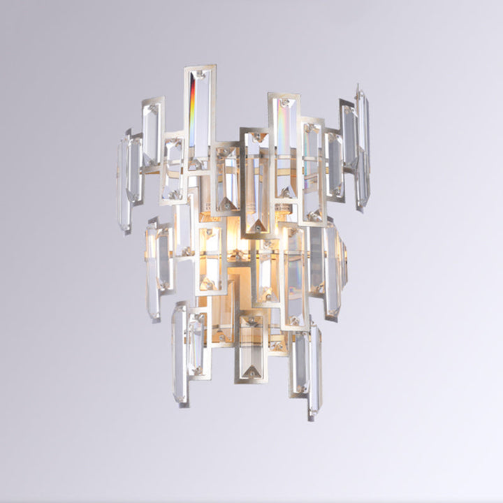 Lisslune | Rose Gold 2-Bulb Wall Light Modern Rectangular Cut Crystal Step Wall Lamp for the Dining Room