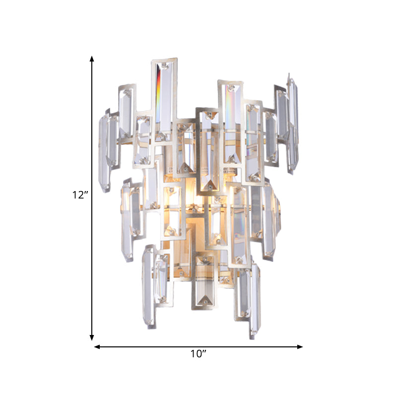 Lisslune | Rose Gold 2-Bulb Wall Light Modern Rectangular Cut Crystal Step Wall Lamp for the Dining Room