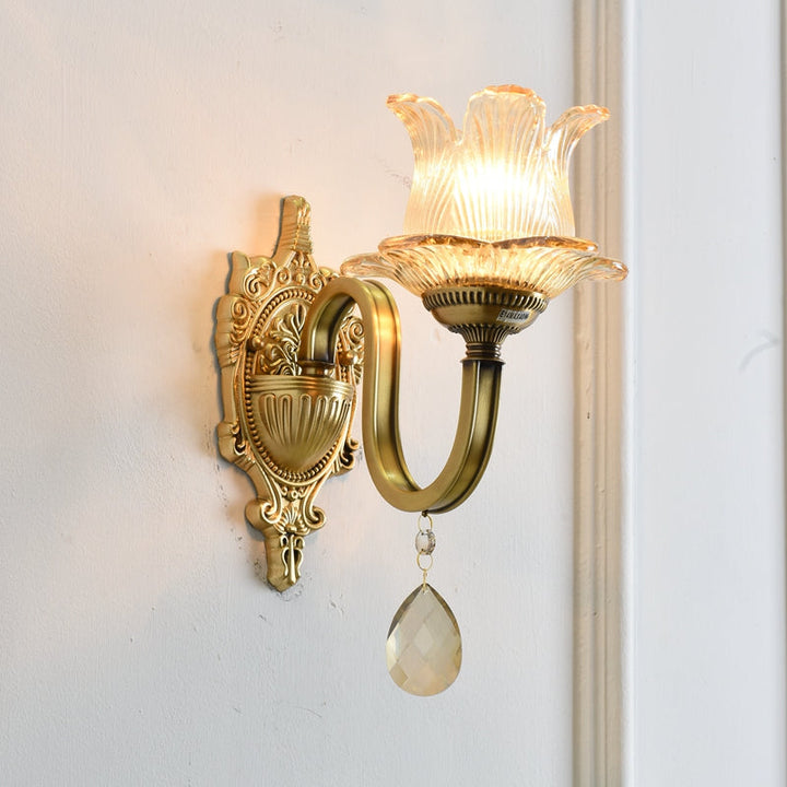 Lisslune | Flower decor wall light fixture modernism prism glass 1/2 heads brass wall lamp