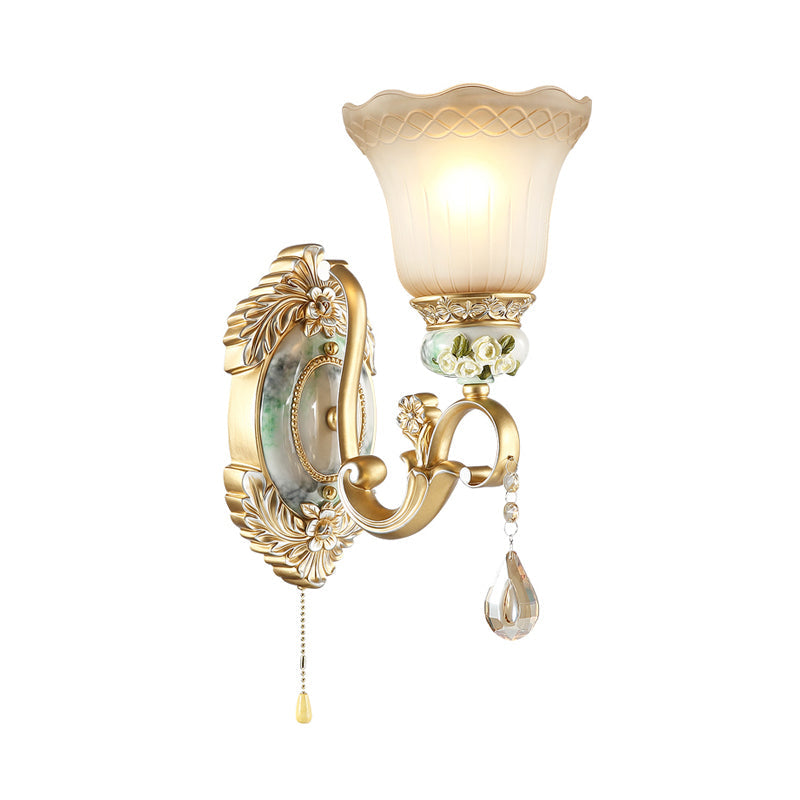 Skørter | Golden Scallop Wall Lamp Vintage White Glass 1/2 Lights Living Room Sconces Light with Golden Arm and Backplate