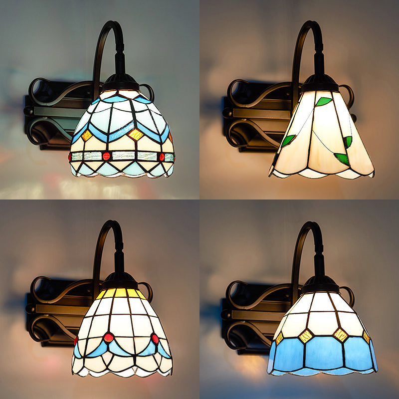 Lisslune | Tiffany Wall Mount Fixture Woven Glass 1 Light Colorful Wall Lamp in Beige/Blue/Blue-White/White for Dining Room