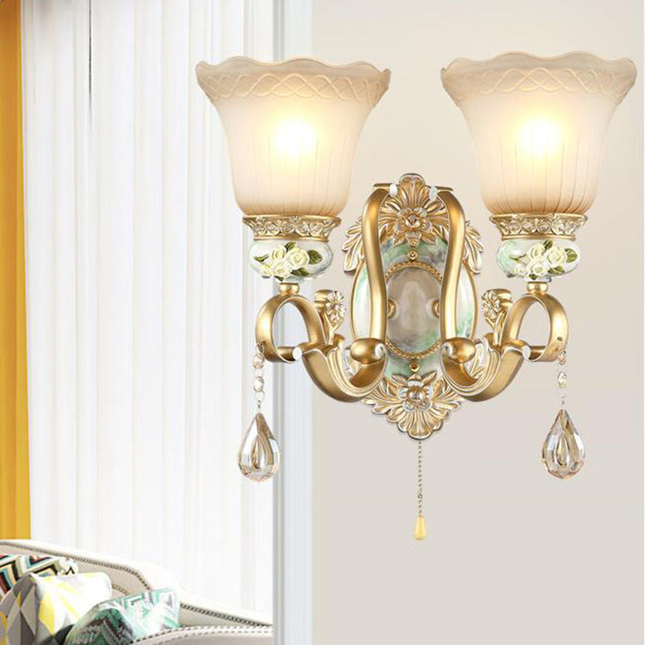 Skørter | Golden Scallop Wall Lamp Vintage White Glass 1/2 Lights Living Room Sconces Light with Golden Arm and Backplate