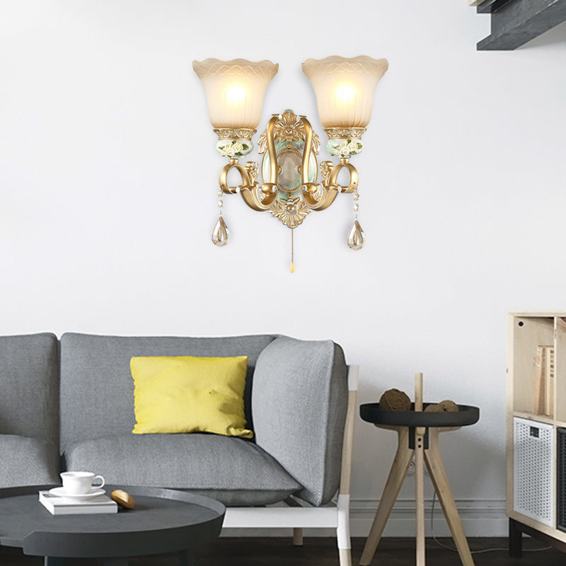 Skørter | Golden Scallop Wall Lamp Vintage White Glass 1/2 Lights Living Room Sconces Light with Golden Arm and Backplate