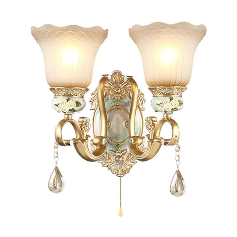 Skørter | Golden Scallop Wall Lamp Vintage White Glass 1/2 Lights Living Room Sconces Light with Golden Arm and Backplate