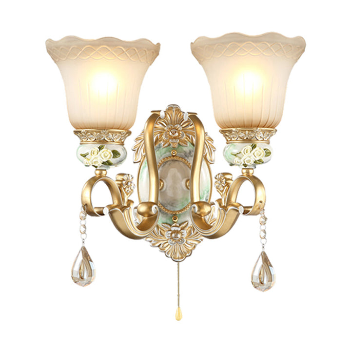 Skørter | Golden Scallop Wall Lamp Vintage White Glass 1/2 Lights Living Room Sconces Light with Golden Arm and Backplate