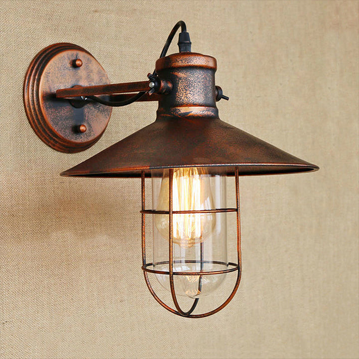 Skørter | 1 Light Clear Glass Wall Sconce Light Traditional Black/Rust Caged Café Lighting Fixture