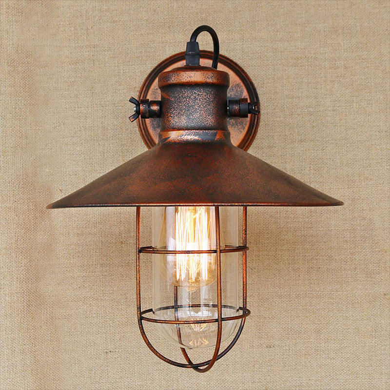Skørter | 1 Light Clear Glass Wall Sconce Light Traditional Black/Rust Caged Café Lighting Fixture