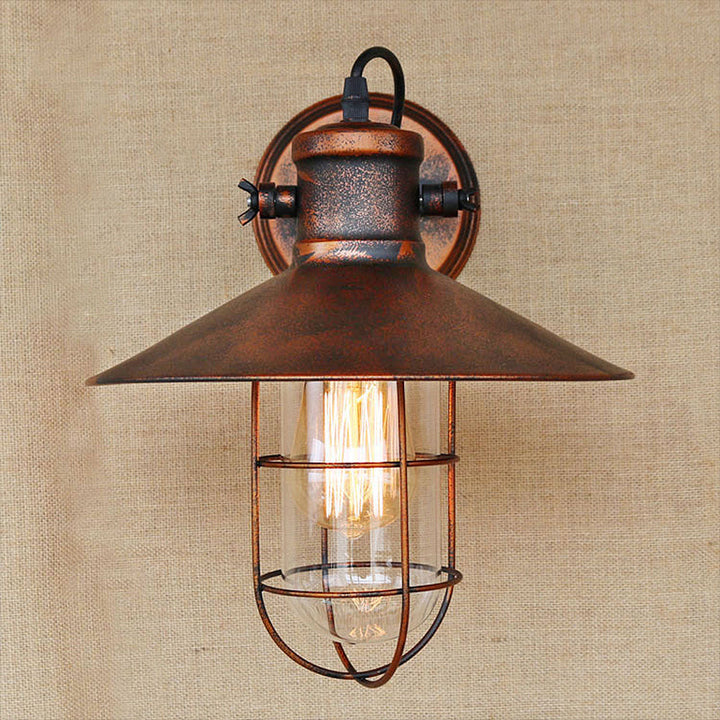 Skørter | 1 Light Clear Glass Wall Sconce Light Traditional Black/Rust Caged Café Lighting Fixture