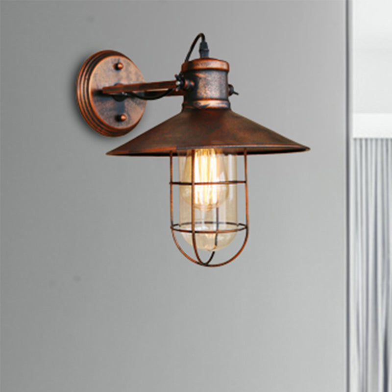 Skørter | 1 Light Clear Glass Wall Sconce Light Traditional Black/Rust Caged Café Lighting Fixture