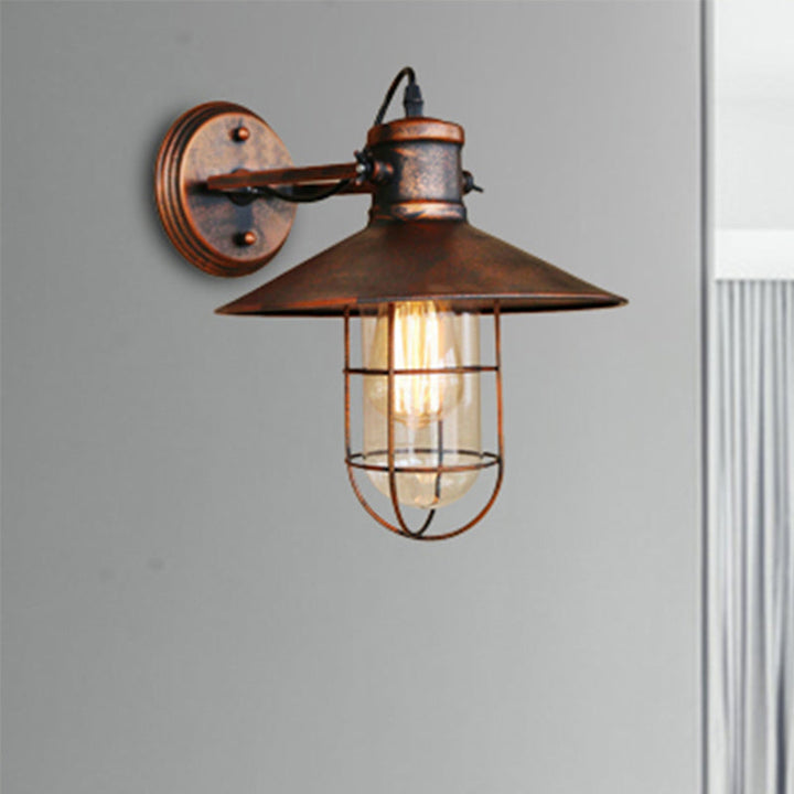 Skørter | 1 Light Clear Glass Wall Sconce Light Traditional Black/Rust Caged Café Lighting Fixture