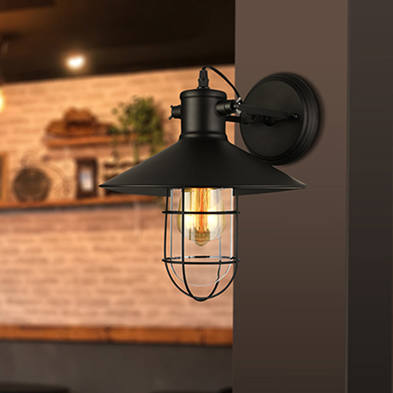 Skørter | 1 Light Clear Glass Wall Sconce Light Traditional Black/Rust Caged Café Lighting Fixture