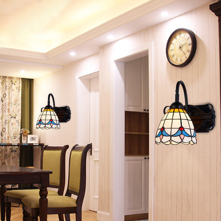 Lisslune | Tiffany Wall Mount Fixture Woven Glass 1 Light Colorful Wall Lamp in Beige/Blue/Blue-White/White for Dining Room