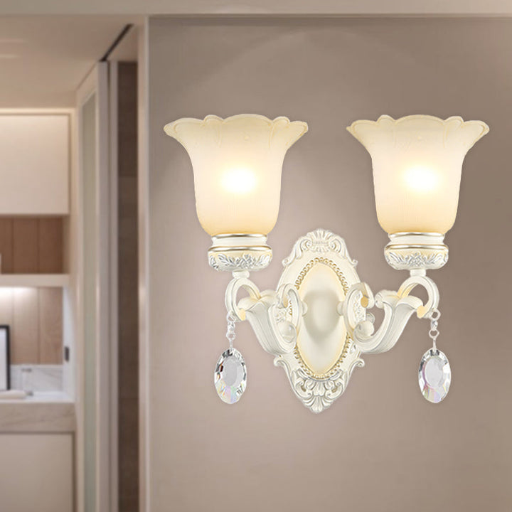 Skørter | Eivory Flower Wall Light Traditional White Glass 1/2 Lights Living Room Sconces Light