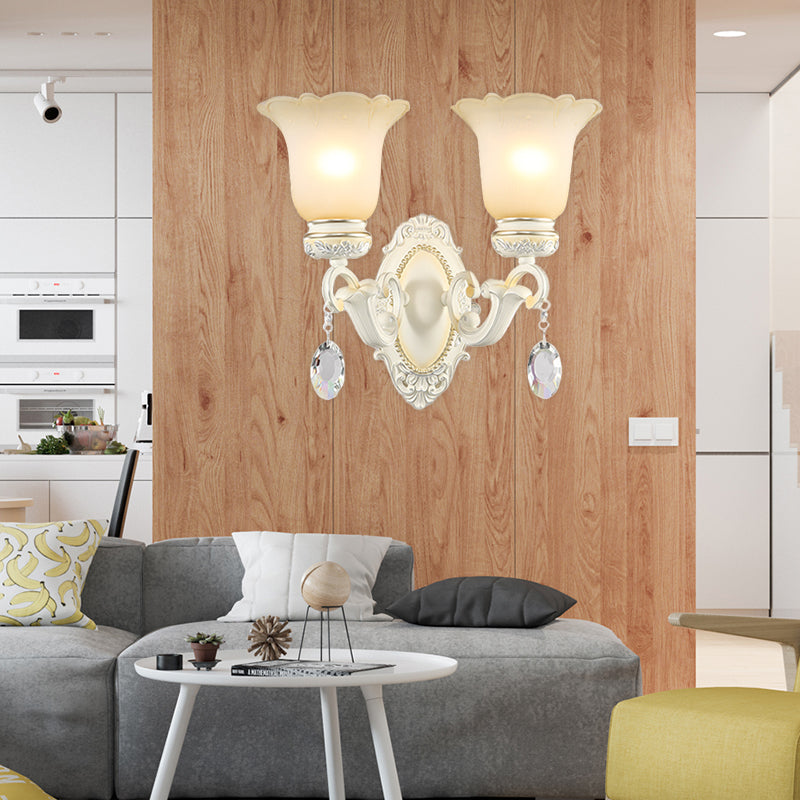 Skørter | Eivory Flower Wall Light Traditional White Glass 1/2 Lights Living Room Sconces Light