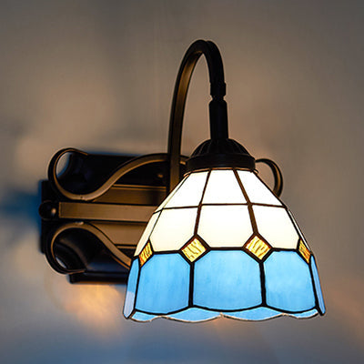 Lisslune | Tiffany Wall Mount Fixture Woven Glass 1 Light Colorful Wall Lamp in Beige/Blue/Blue-White/White for Dining Room