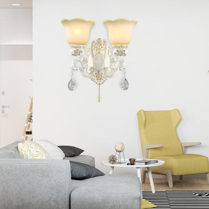 Skørter | Diagonal White Glass Wall Lamp Traditional 1/2 Lights Wall Lamp with Iridescent Resin Backplate