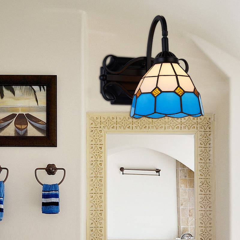 Lisslune | Tiffany Wall Mount Fixture Woven Glass 1 Light Colorful Wall Lamp in Beige/Blue/Blue-White/White for Dining Room