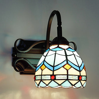 Lisslune | Tiffany Wall Mount Fixture Woven Glass 1 Light Colorful Wall Lamp in Beige/Blue/Blue-White/White for Dining Room