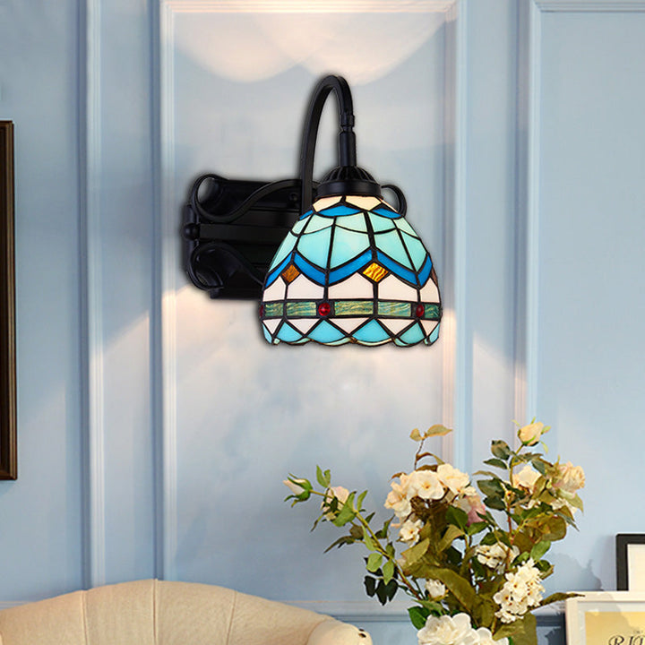 Lisslune | Tiffany Wall Mount Fixture Woven Glass 1 Light Colorful Wall Lamp in Beige/Blue/Blue-White/White for Dining Room