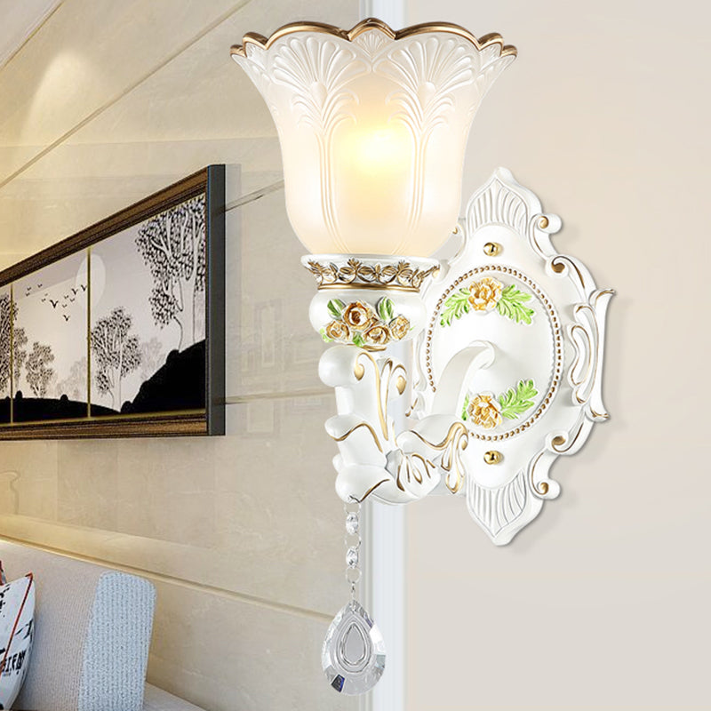 Skørter | Opal Glass Flower Wall Lamp Light Traditional 1/2 Lights Living Room Wall Lamp Fitting in White