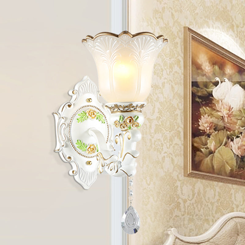 Skørter | Opal Glass Flower Wall Lamp Light Traditional 1/2 Lights Living Room Wall Lamp Fitting in White