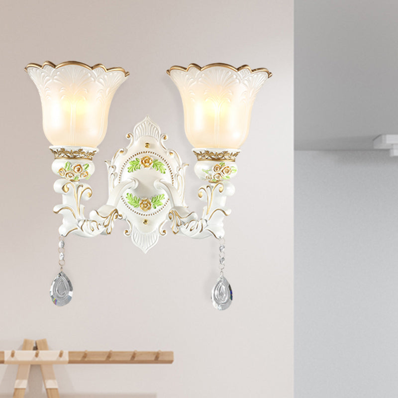 Skørter | Opal Glass Flower Wall Lamp Light Traditional 1/2 Lights Living Room Wall Lamp Fitting in White