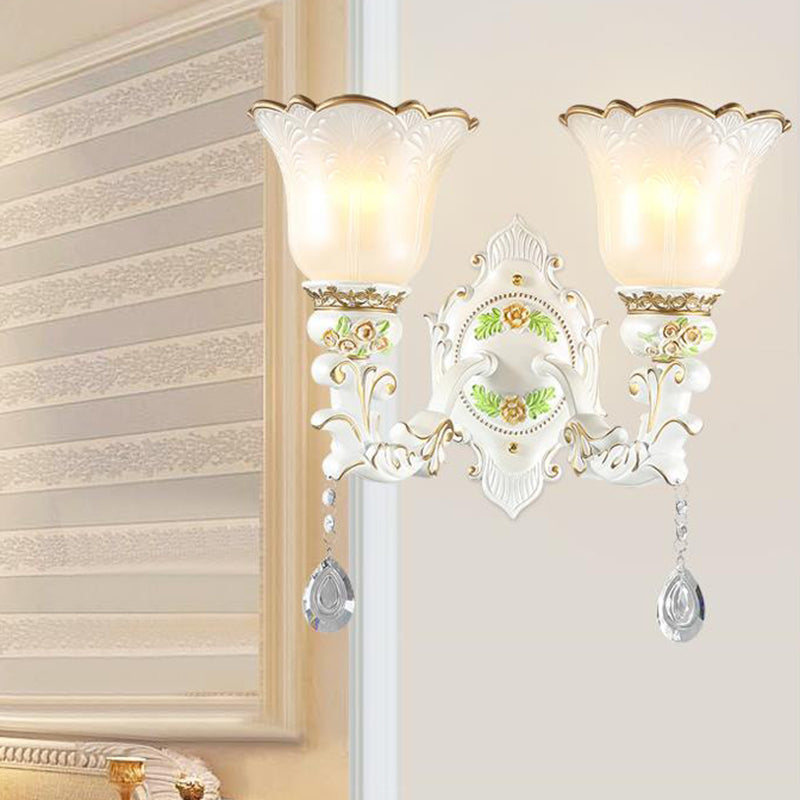 Skørter | Opal Glass Flower Wall Lamp Light Traditional 1/2 Lights Living Room Wall Lamp Fitting in White