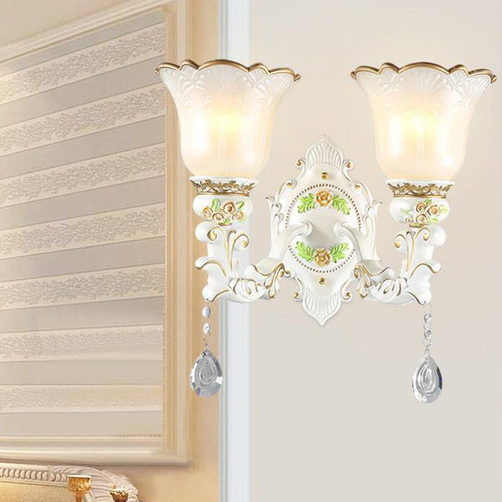 Skørter | Opal Glass Flower Wall Lamp Light Traditional 1/2 Lights Living Room Wall Lamp Fitting in White