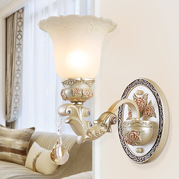 Skørter | Flower Living Room Wall Light Vintage Opal Glass 1/2 Lights Beige Wall Light