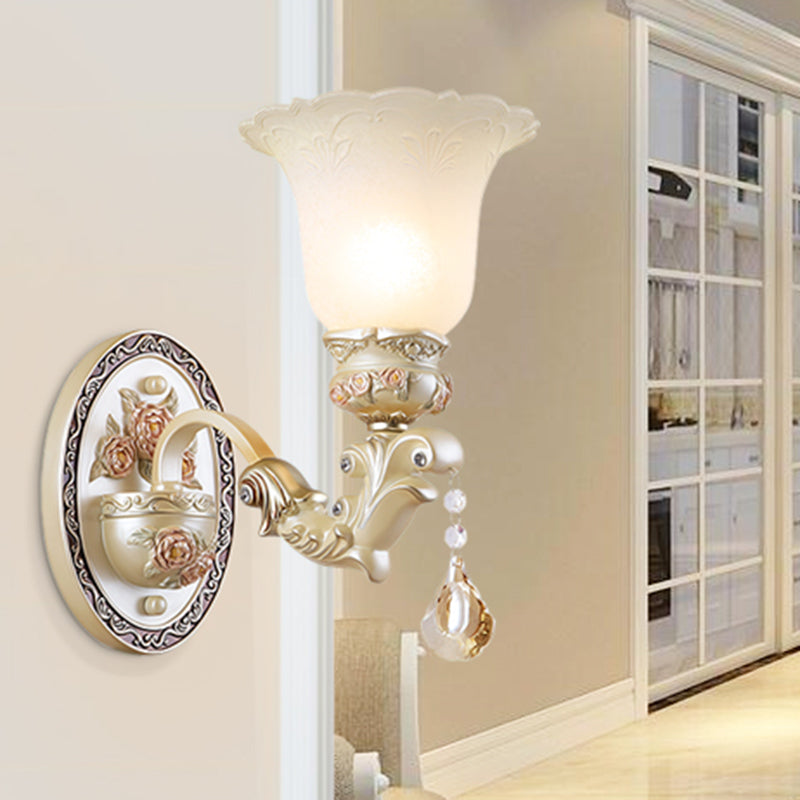 Skørter | Flower Living Room Wall Light Vintage Opal Glass 1/2 Lights Beige Wall Light