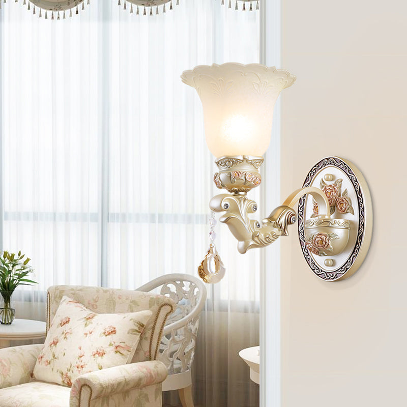 Skørter | Flower Living Room Wall Light Vintage Opal Glass 1/2 Lights Beige Wall Light