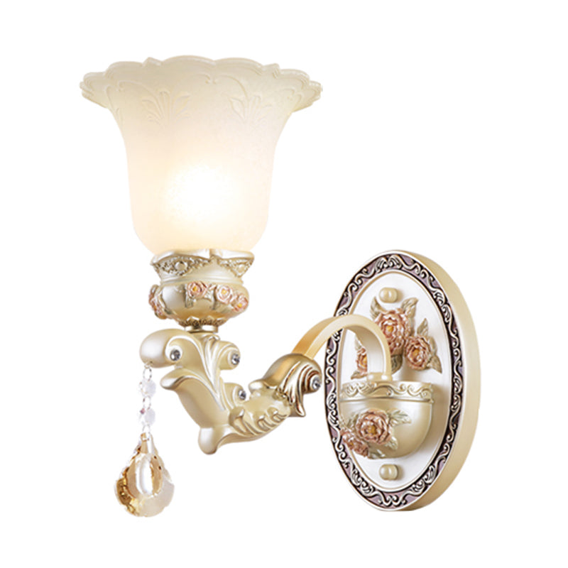 Skørter | Flower Living Room Wall Light Vintage Opal Glass 1/2 Lights Beige Wall Light