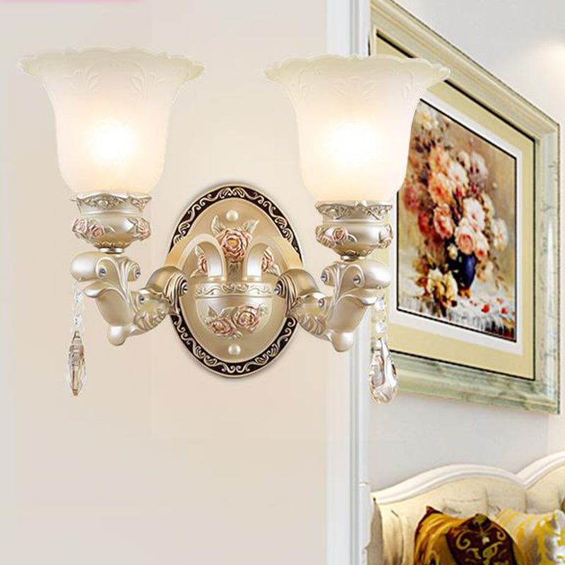Skørter | Flower Living Room Wall Light Vintage Opal Glass 1/2 Lights Beige Wall Light