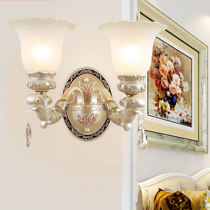 Skørter | Flower Living Room Wall Light Vintage Opal Glass 1/2 Lights Beige Wall Light